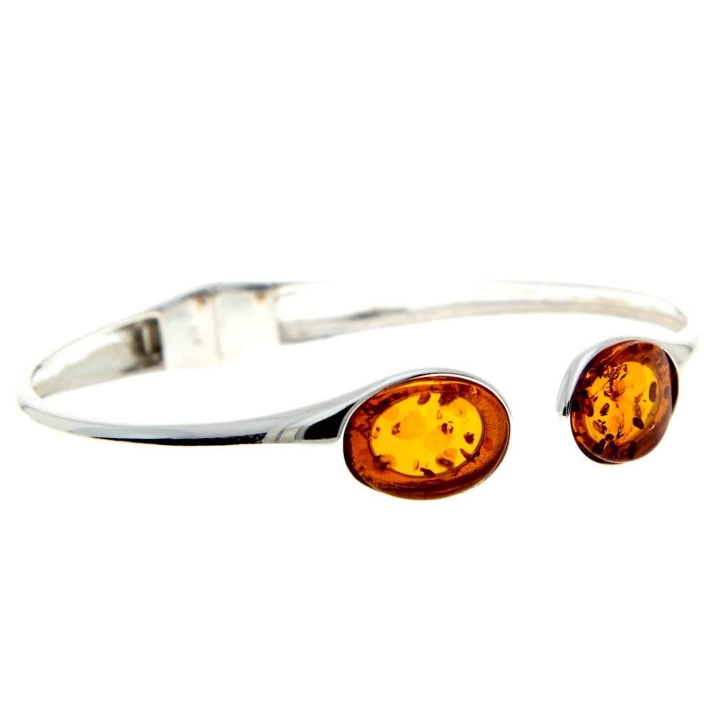 Modern Designer Silver Bangle with 3 Baltic Amber Stones - GL540