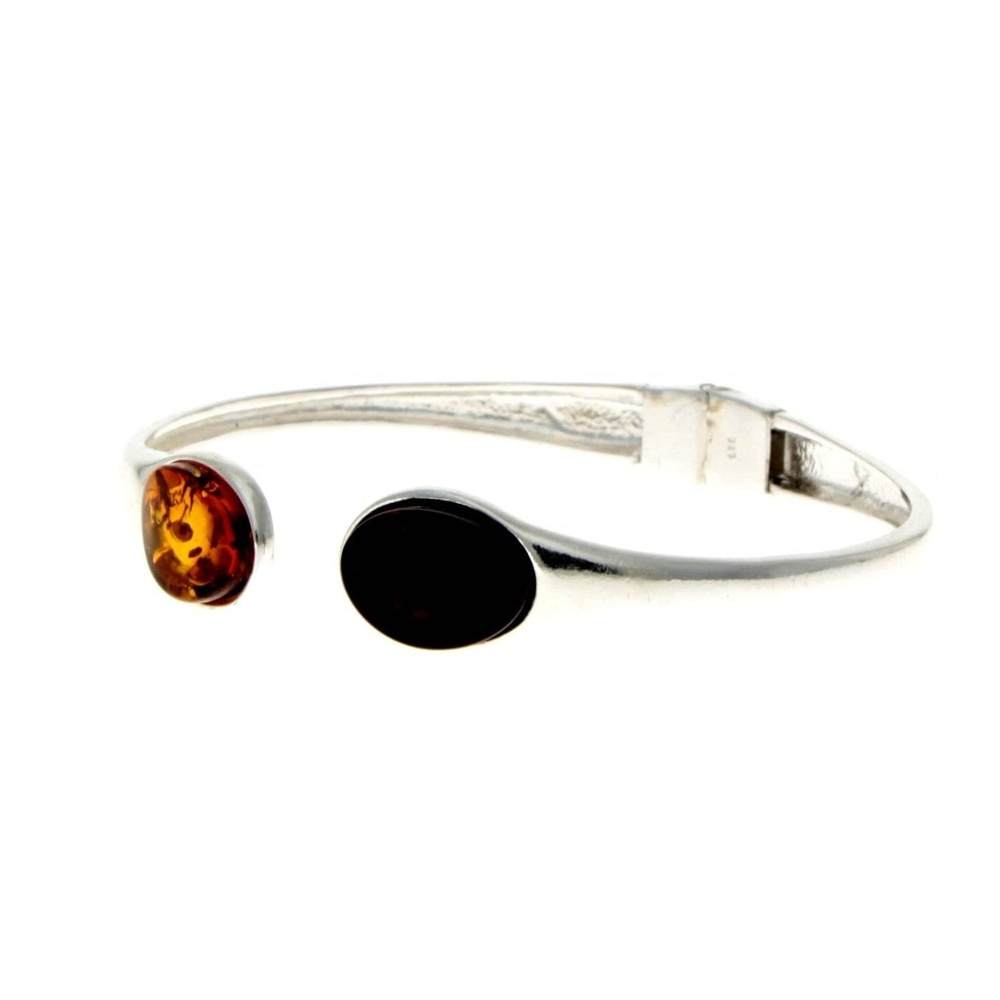 Modern Designer Silver Bangle with 3 Baltic Amber Stones - GL540