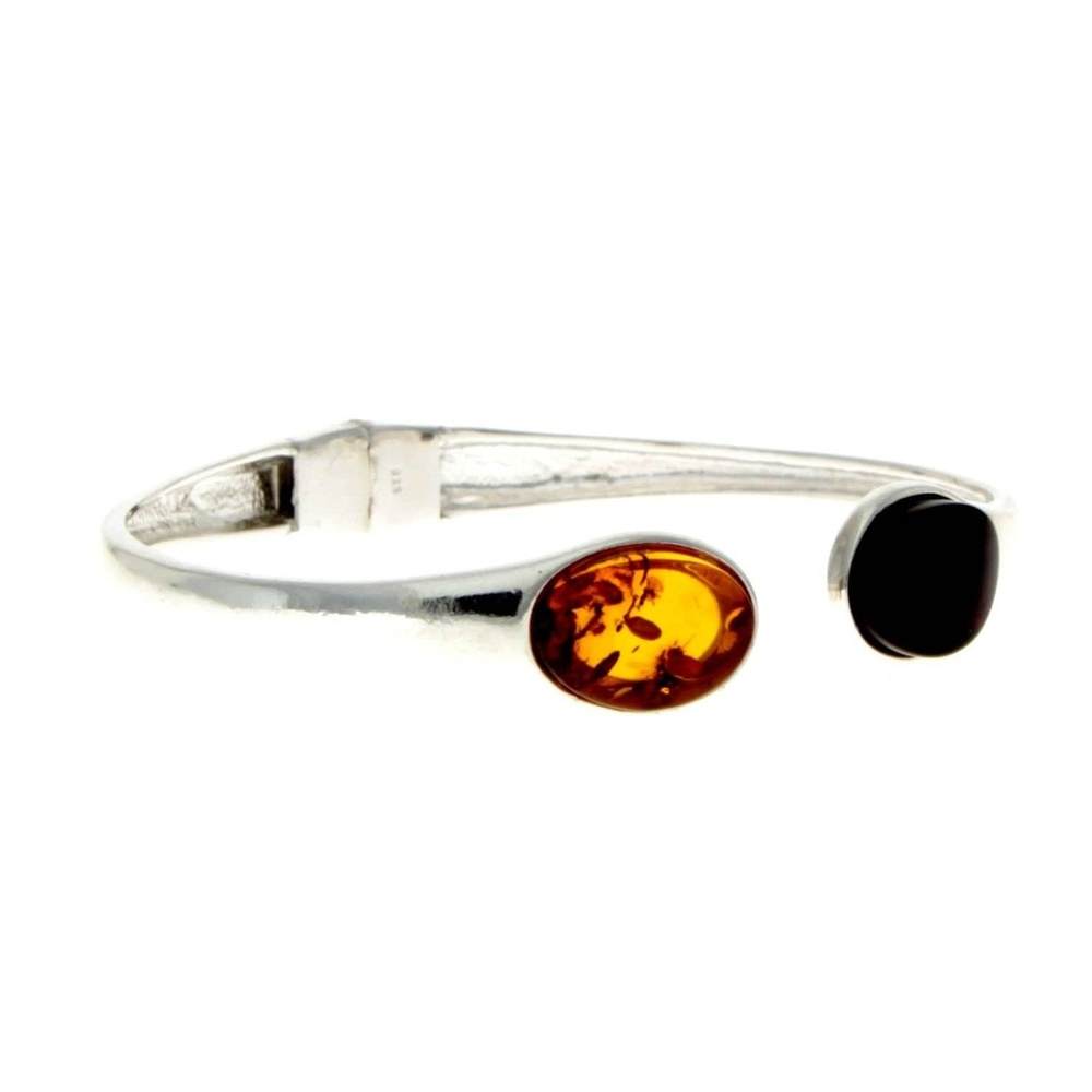 Modern Designer Silver Bangle with 3 Baltic Amber Stones - GL540