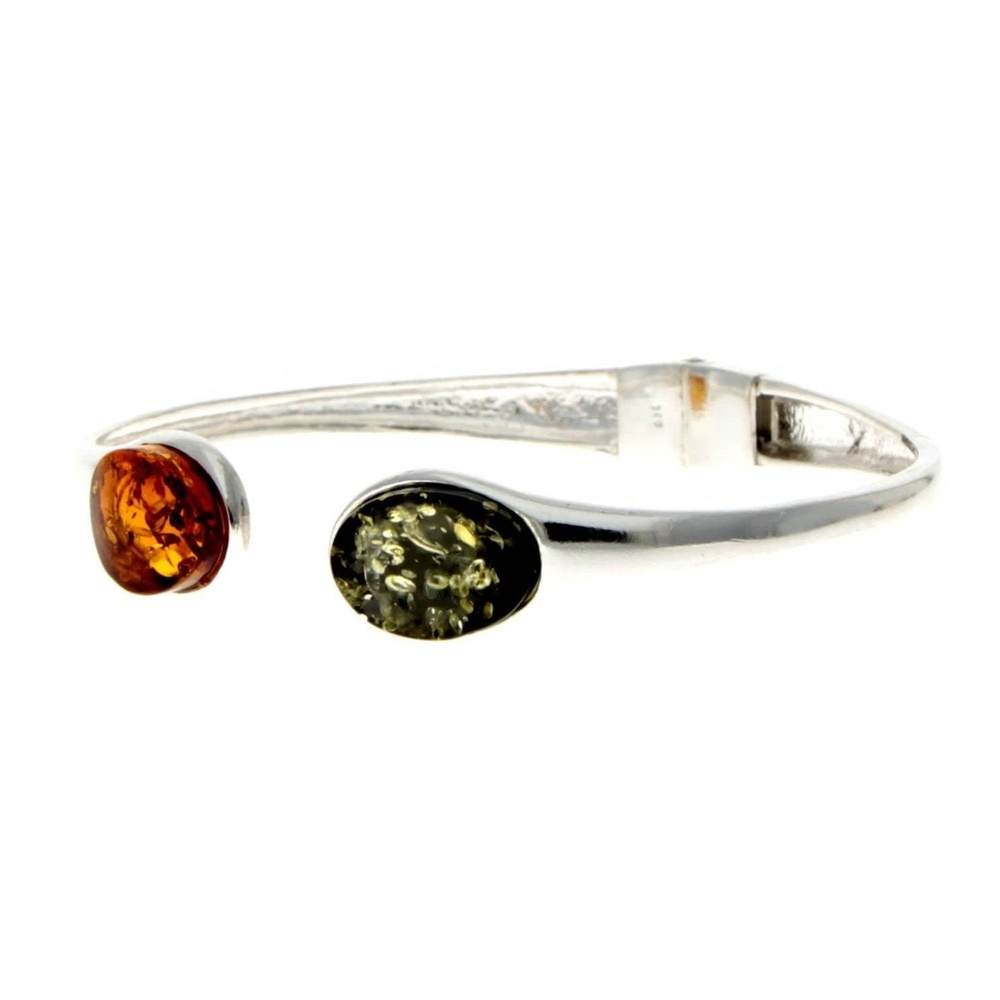 Modern Designer Silver Bangle with 3 Baltic Amber Stones - GL540