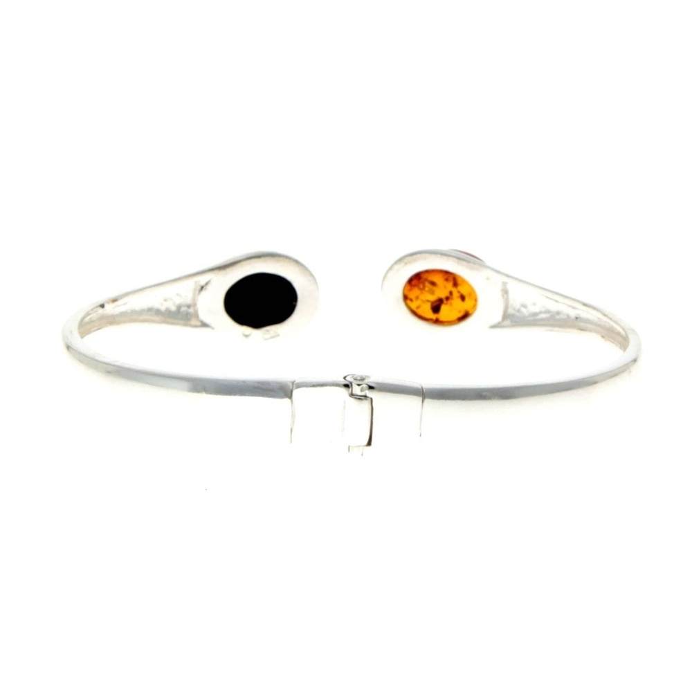 Modern Designer Silver Bangle with 3 Baltic Amber Stones - GL540