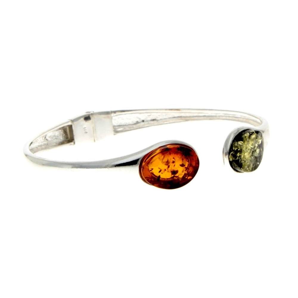 Modern Designer Silver Bangle with 3 Baltic Amber Stones - GL540