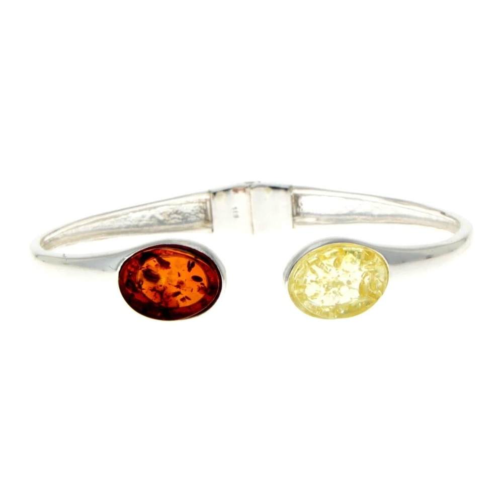 Modern Designer Silver Bangle with 3 Baltic Amber Stones - GL540