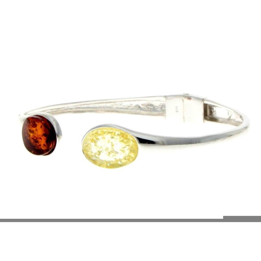 Modern Designer Silver Bangle with 3 Baltic Amber Stones - GL540