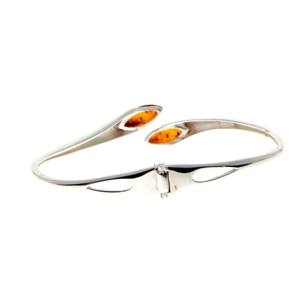 Beautiful Designer Silver Bangle with 2 Baltic Amber Cabochons - GL541