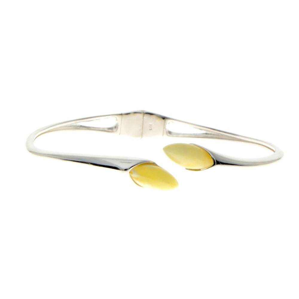 Beautiful Designer Silver Bangle with 2 Baltic Amber Cabochons - GL541