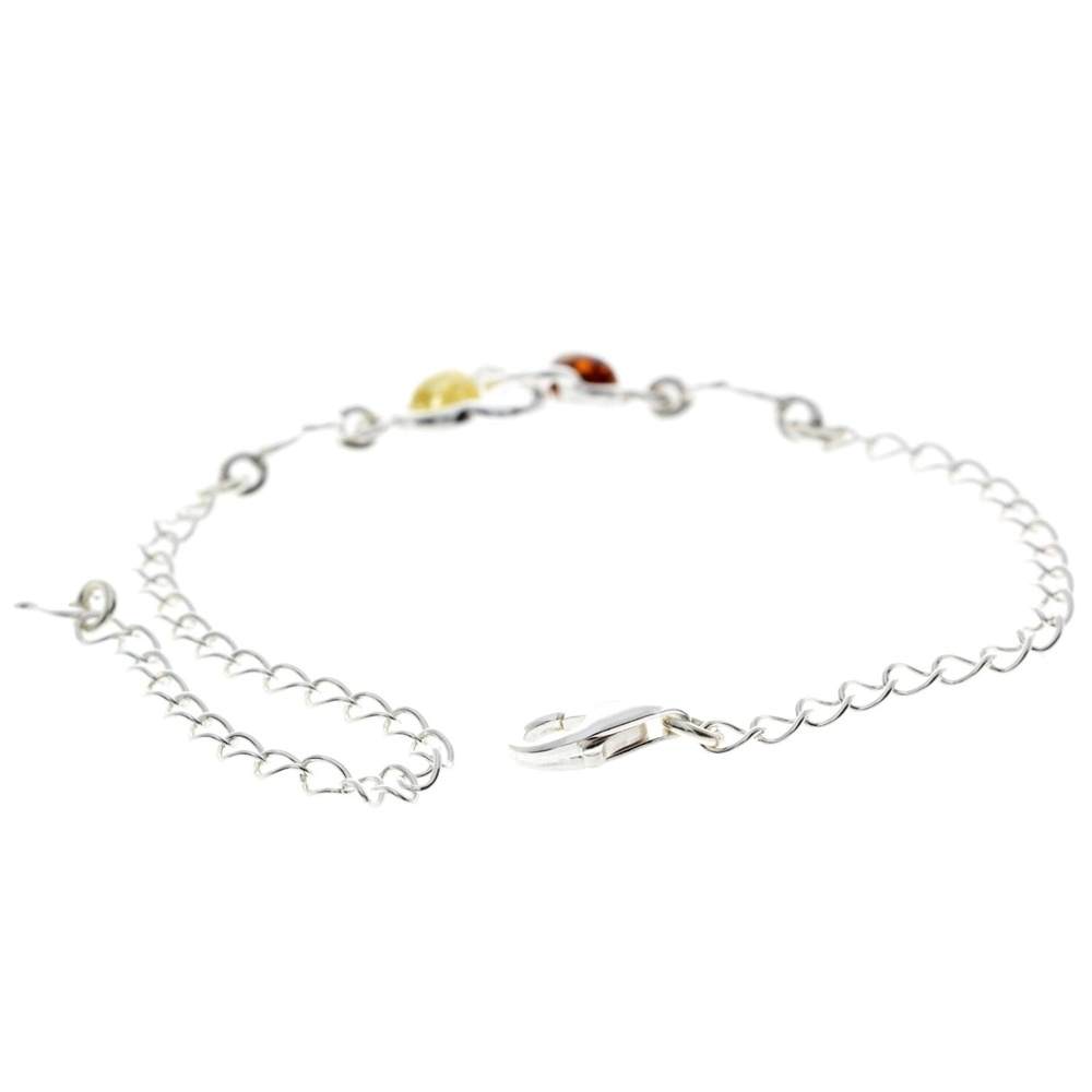 925 Sterling Silver & Genuine Baltic Amber Double Hearts Adjustable Bracelet - GL550S
