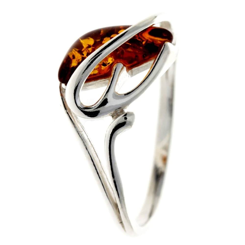 925 Sterling Silver & Genuine Baltic Amber Modern Designer Ring - GL740