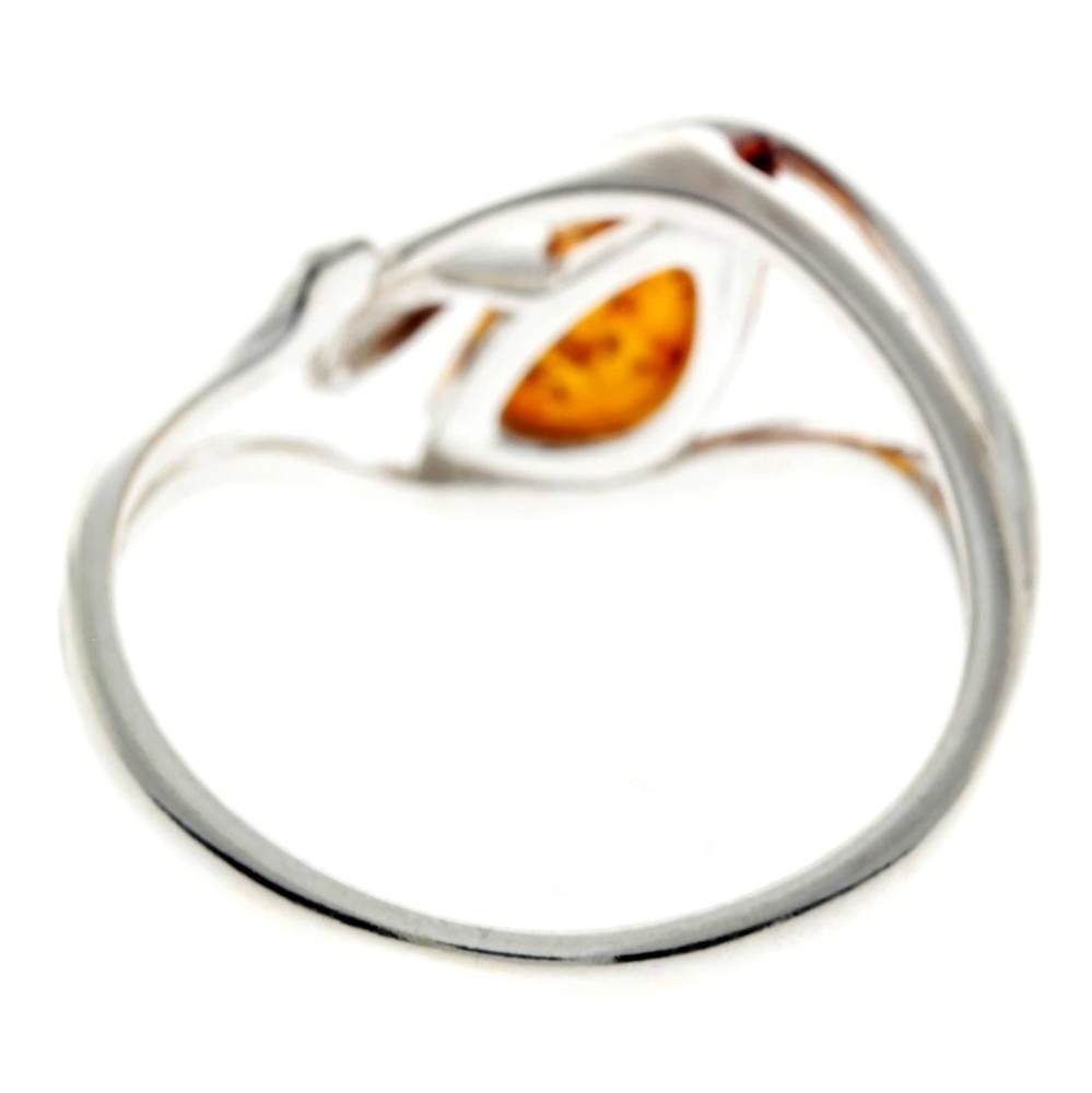 925 Sterling Silver & Genuine Baltic Amber Modern Designer Ring - GL740