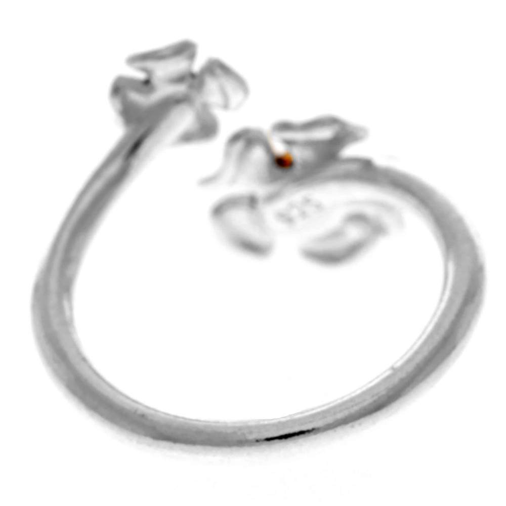 925 Sterling Silver & Genuine Baltic Amber Flowers Adjustable Ring - GL748
