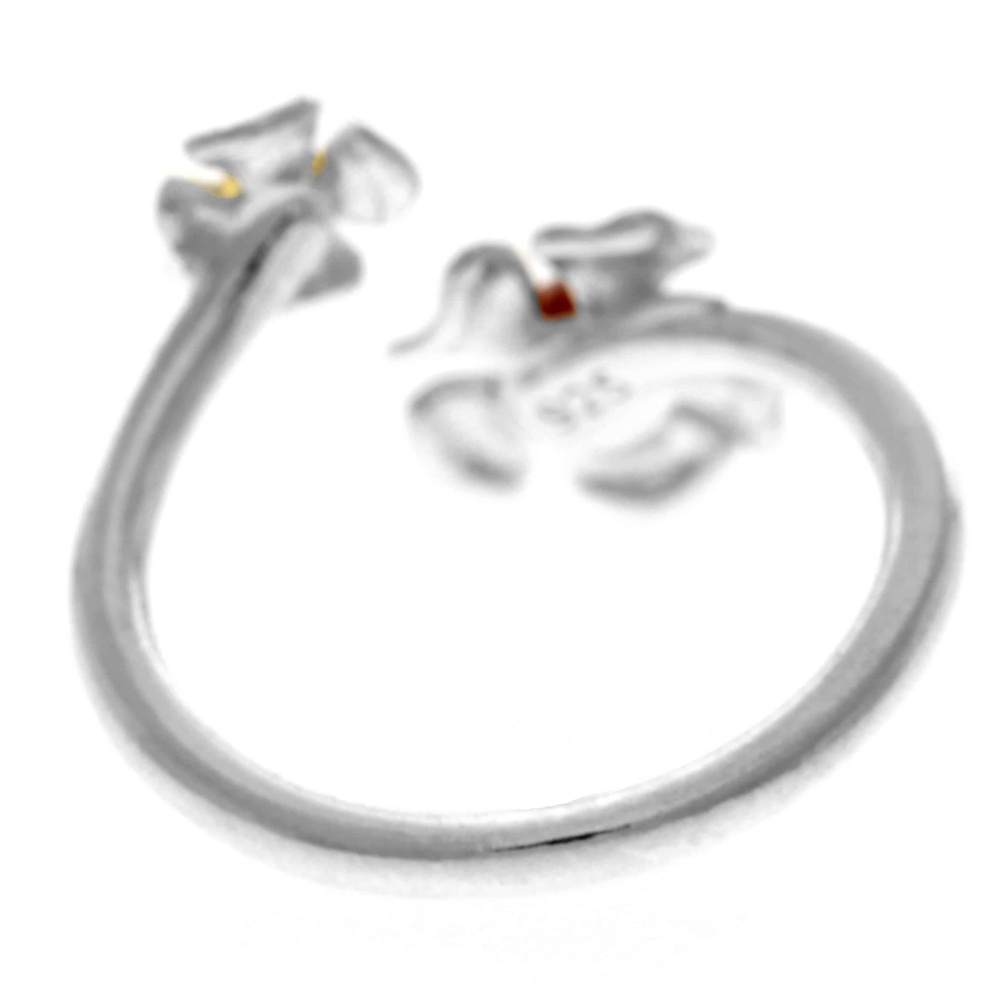 925 Sterling Silver & Genuine Baltic Amber Flowers Adjustable Ring - GL748