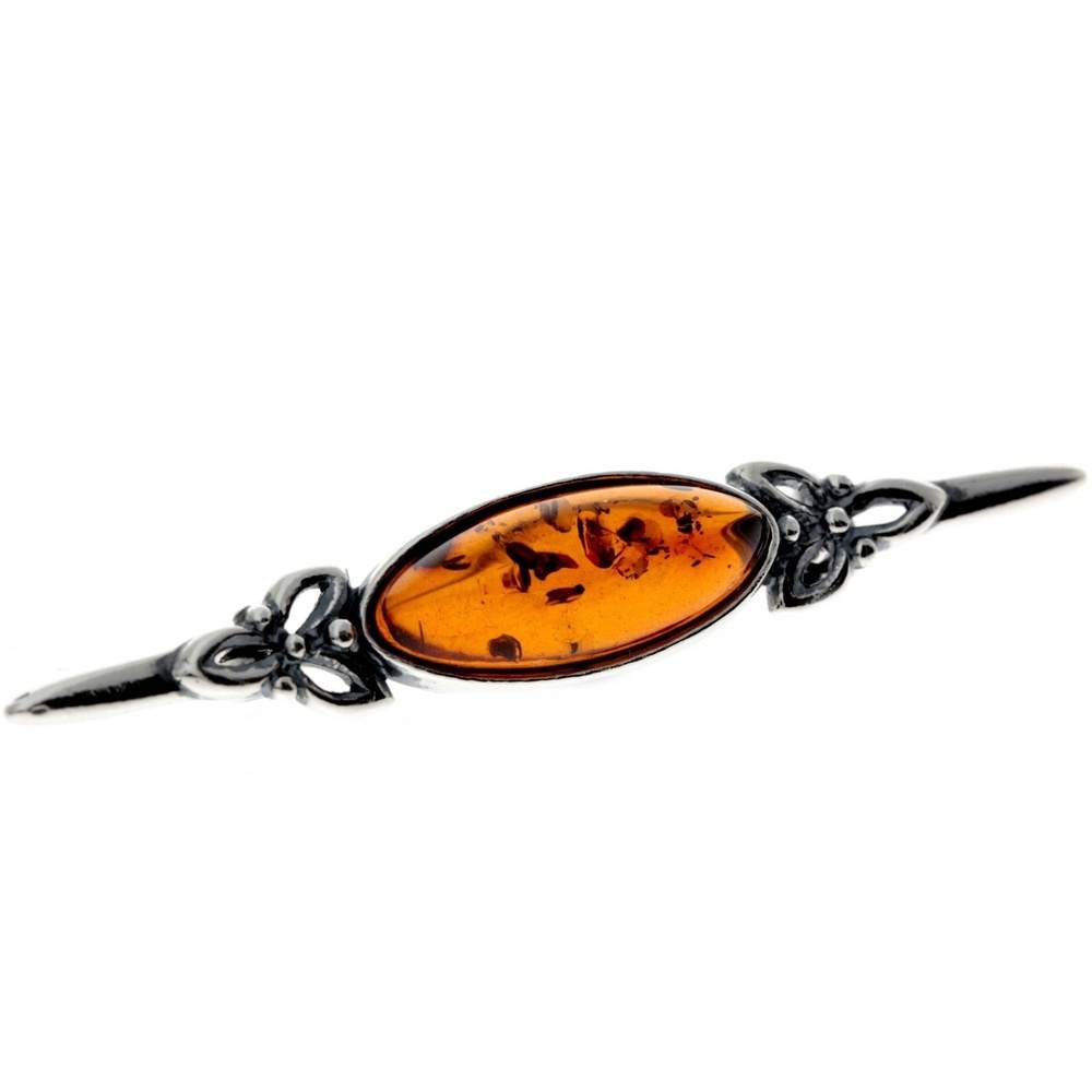 925 Sterling Silver & Genuine Baltic Amber Classic Celtic Brooch - GL804