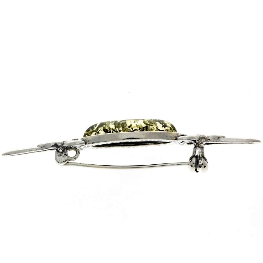 925 Sterling Silver & Genuine Baltic Amber Classic Celtic Brooch - GL804