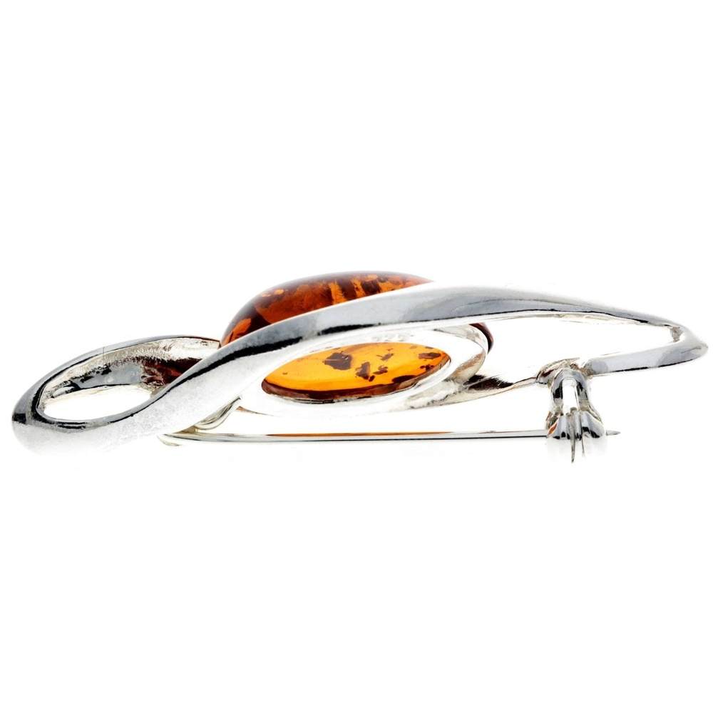 925 Sterling Silver & Genuine Baltic Amber Classic Brooch - GL814