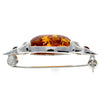 925 Sterling Silver & Genuine Baltic Amber 3 Stones Classic Brooch - GL815