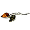 925 Sterling Silver & Genuine Baltic Amber 2 Teardrop Stones Classic Brooch - GL821