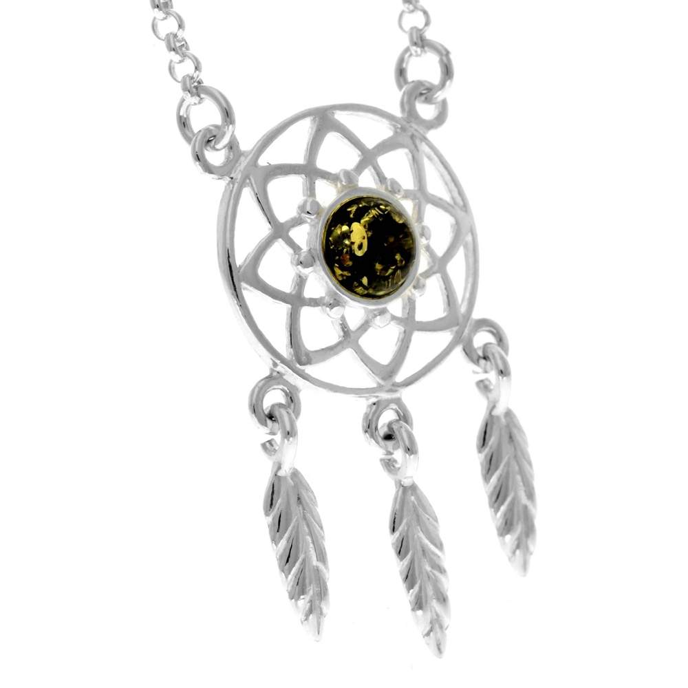 925 Sterling Silver & Genuine Baltic Amber Celtic Modern Necklace - GL924