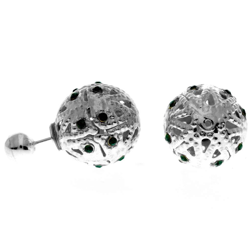 925 Sterling Silver & Green Zirconia Ball Plug Earrings - GS001