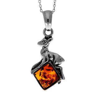 925 Sterling Silver & Genuine Baltic Amber Classic Fawn Pendant - K218