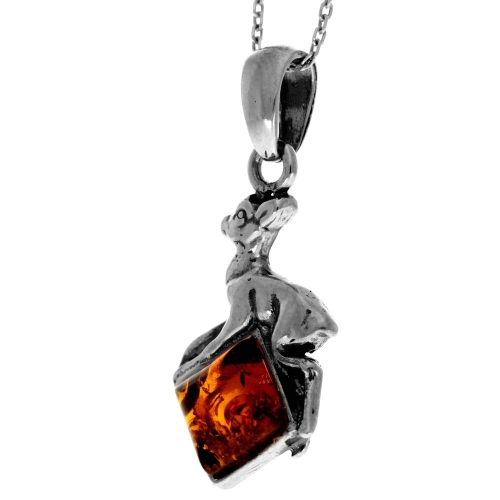 925 Sterling Silver & Genuine Baltic Amber Classic Fawn Pendant - K218