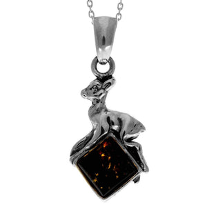 925 Sterling Silver & Genuine Baltic Amber Classic Fawn Pendant - K218