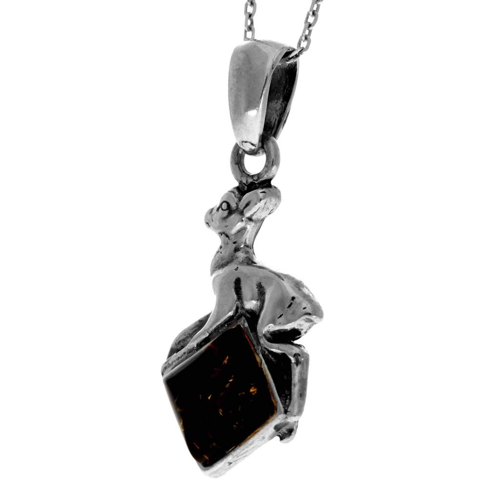 925 Sterling Silver & Genuine Baltic Amber Classic Fawn Pendant - K218