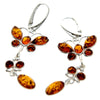 925 Sterling Silver & Genuine Baltic Amber Butterfly Earrings - M063