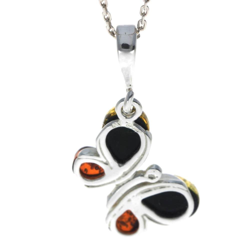 925 Sterling Silver & Genuine Baltic Amber ButterflyPendant - M345