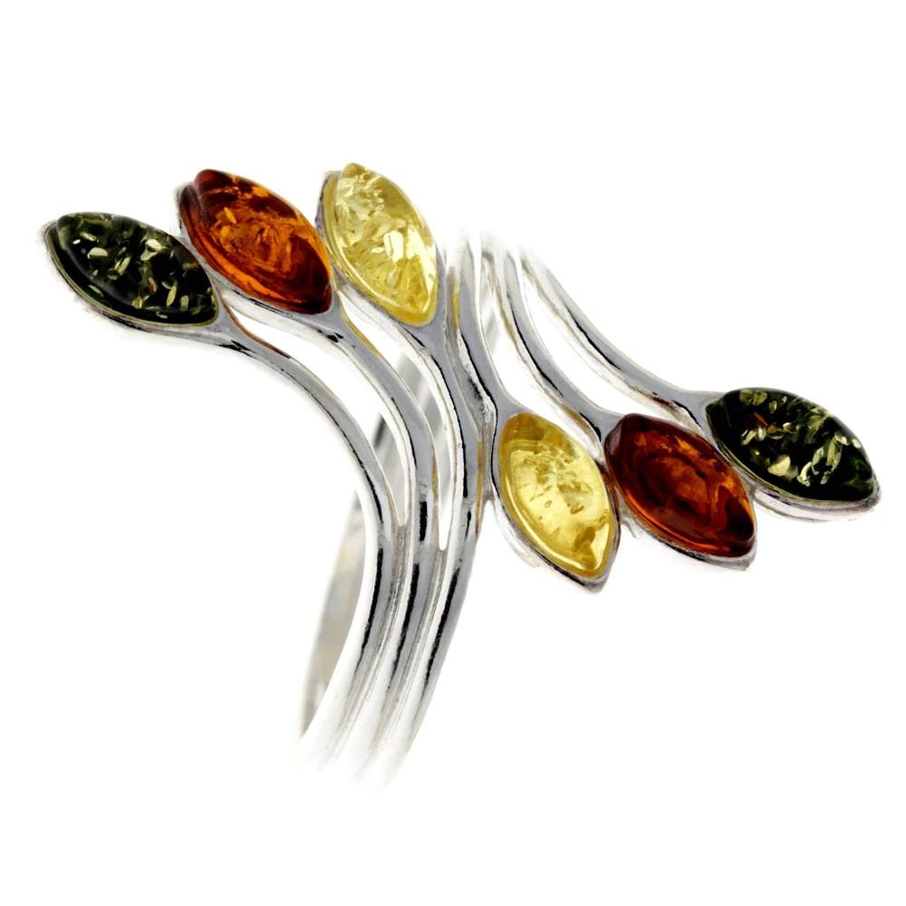 925 Sterling Silver & Genuine Multitone Baltic Amber Modern Ring - M464