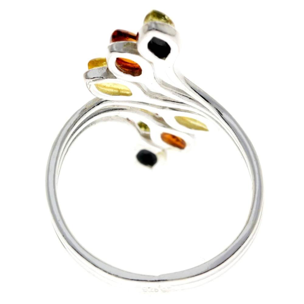 925 Sterling Silver & Genuine Multitone Baltic Amber Modern Ring - M464
