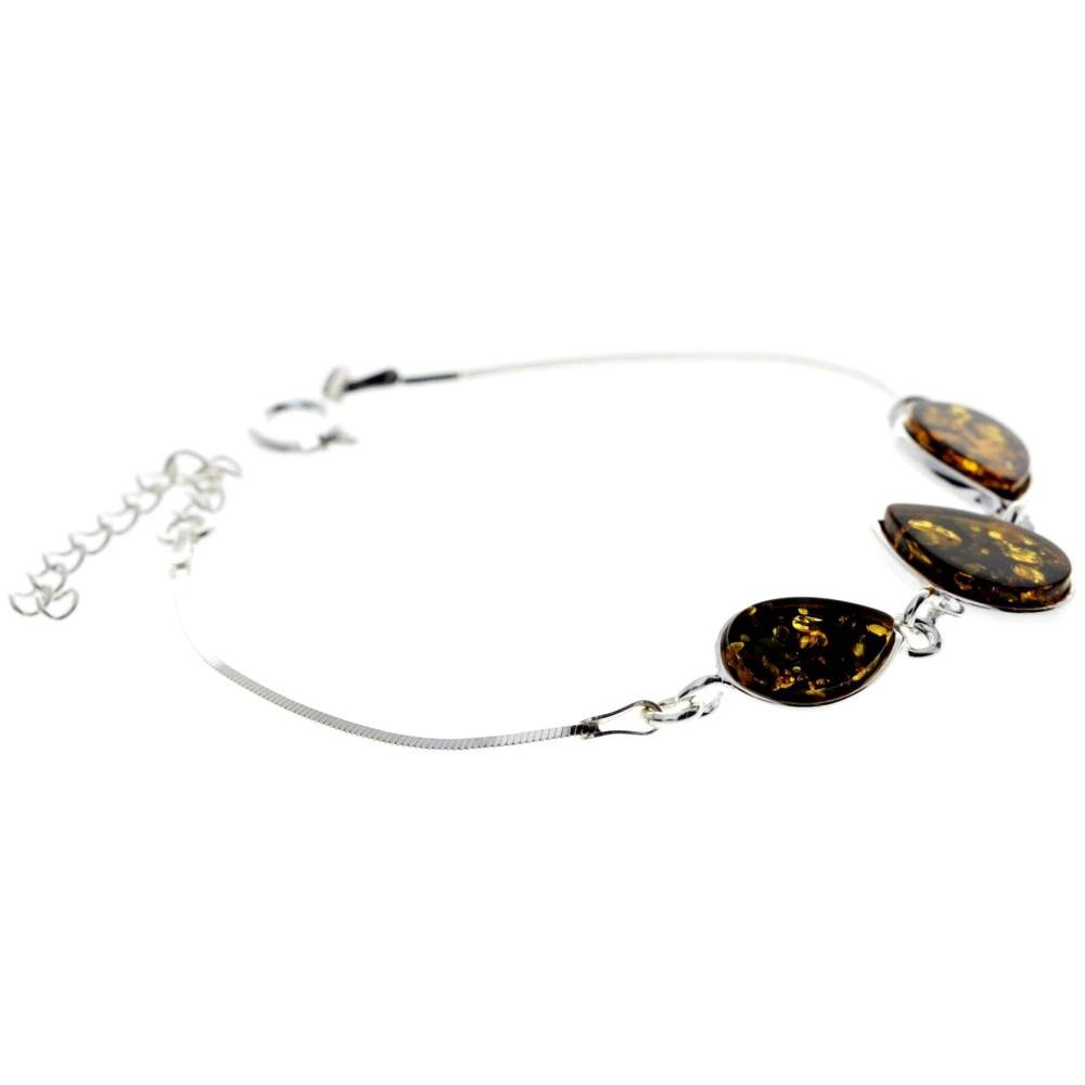 925 Sterling Silver & Baltic Amber Classic Adjustable Bracelet 20 cm - M554