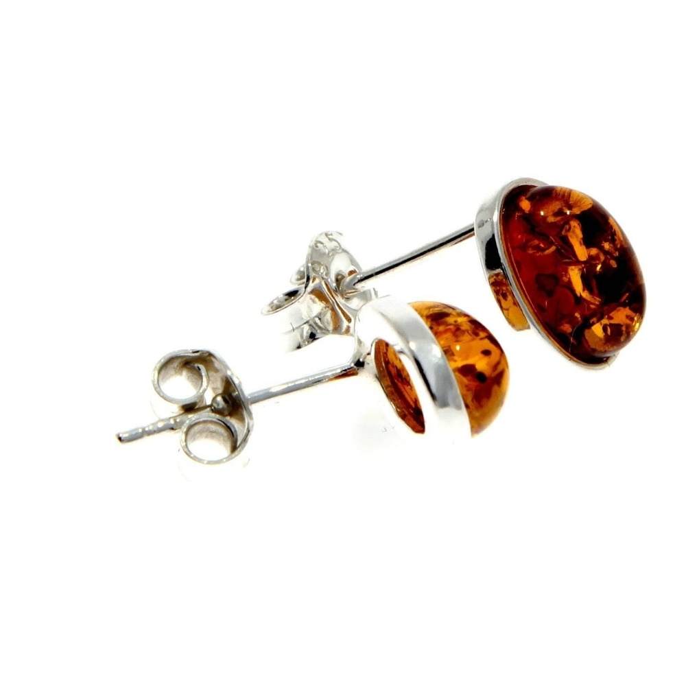 925 Sterling Silver & Oval Amber Stud Earrings - M637