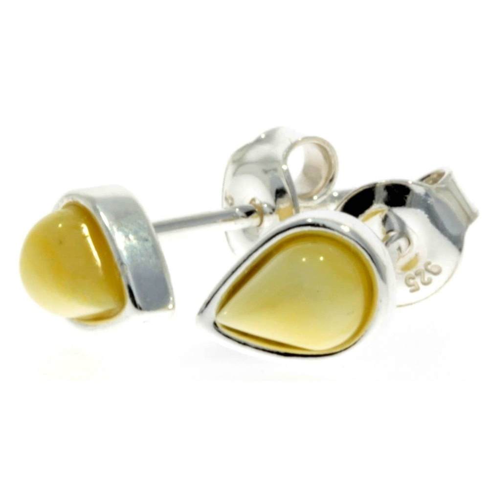 Designer Silver & Amber Stud Earrings Little Pears - SilverAmberJewellery