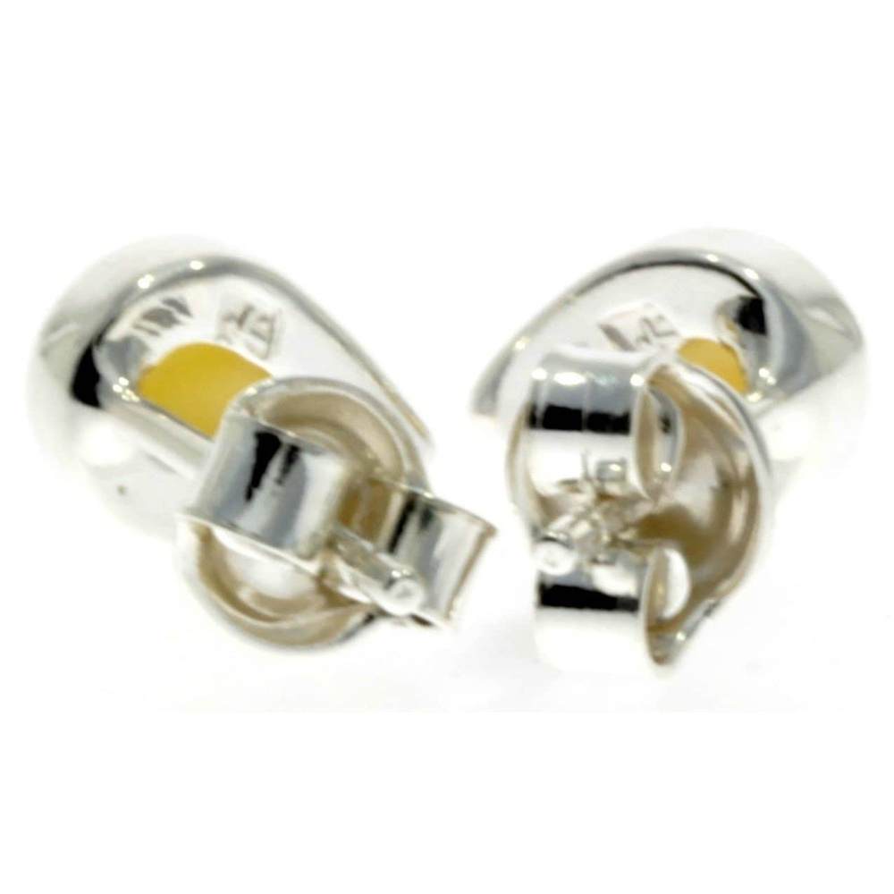Designer Silver & Amber Stud Earrings Little Pears - SilverAmberJewellery