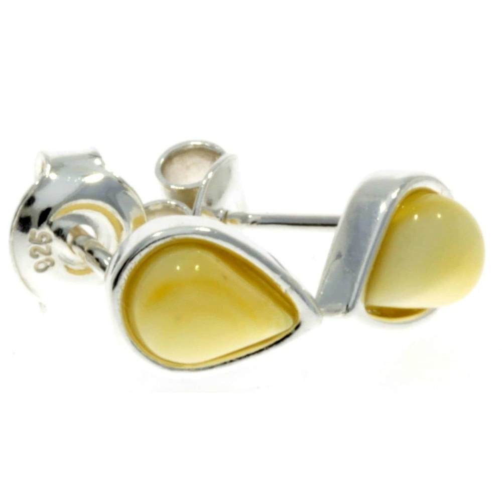 Designer Silver & Amber Stud Earrings Little Pears - M638