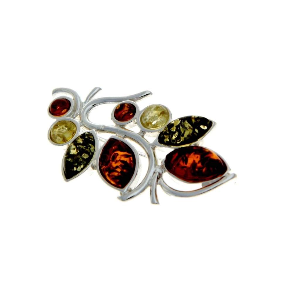 925 Sterling Silver & Baltic Amber Modern Brooch - M803