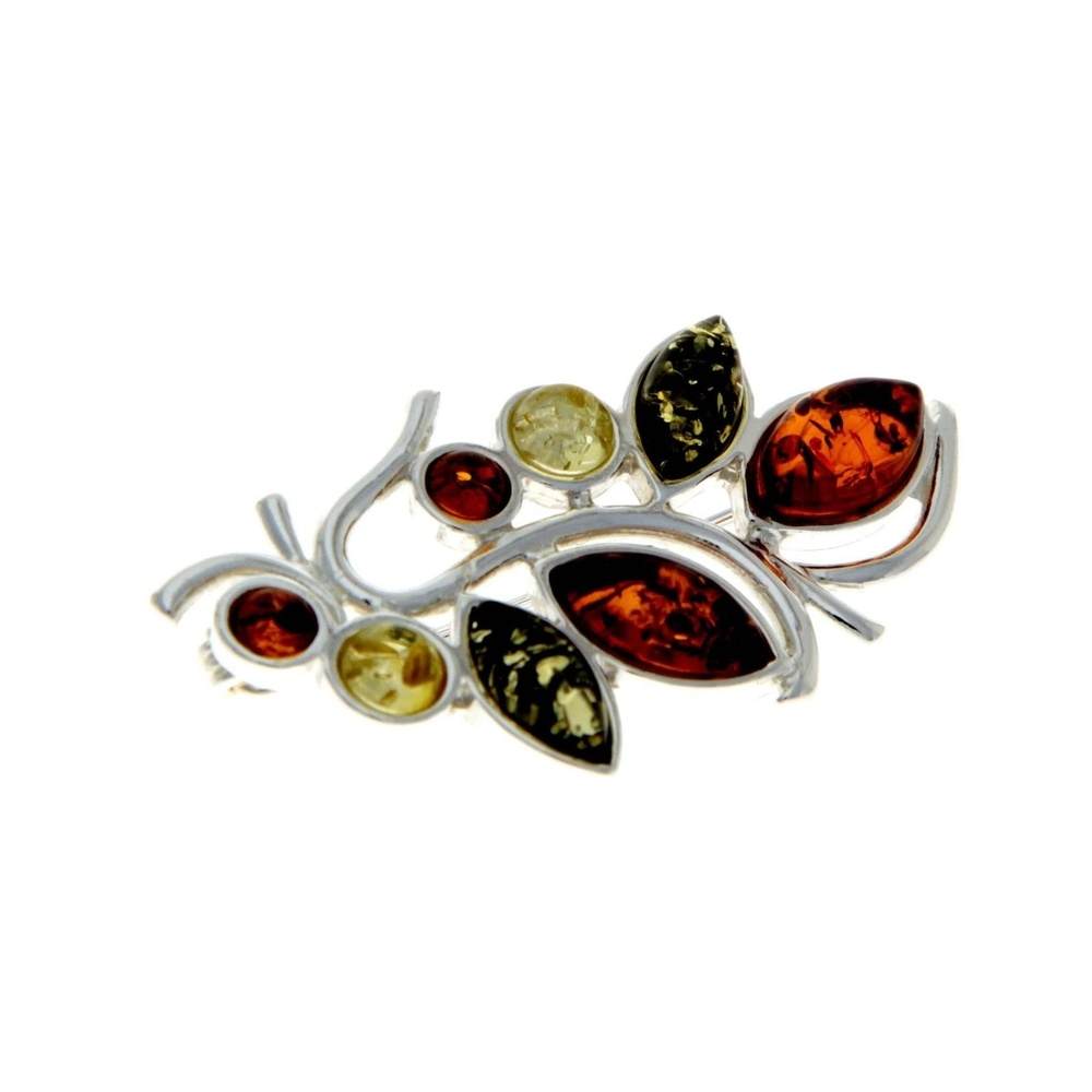 925 Sterling Silver & Baltic Amber Modern Brooch - M803