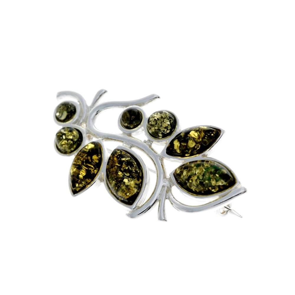 925 Sterling Silver & Baltic Amber Modern Brooch - M803