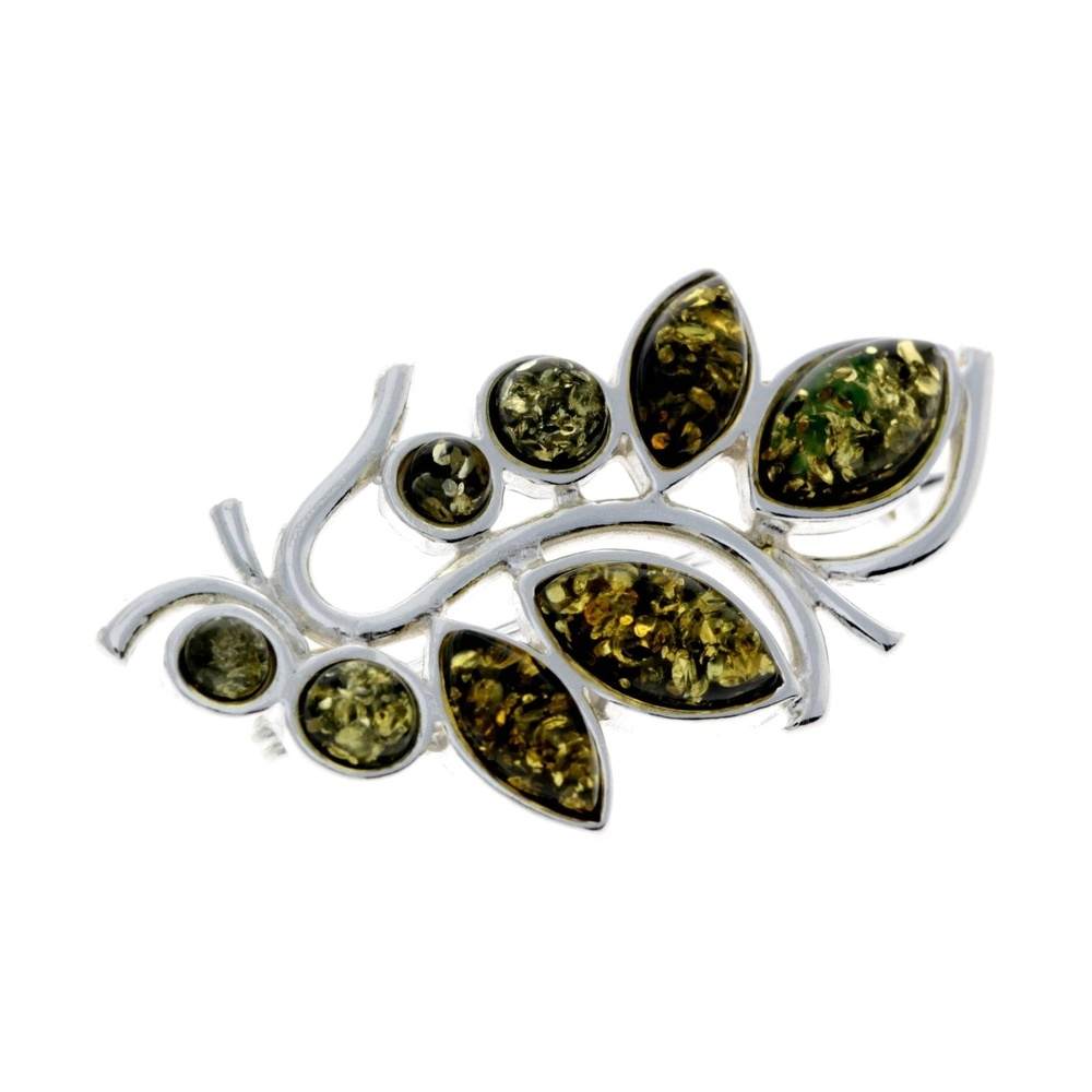 925 Sterling Silver & Baltic Amber Modern Brooch - M803