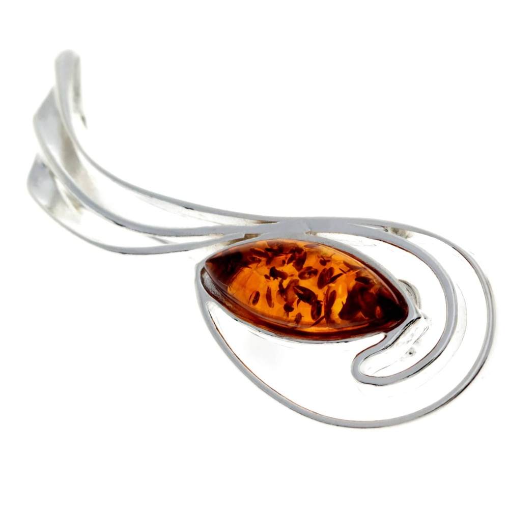 925 Sterling Silver & Genuine Baltic Amber Modern Brooch - M815