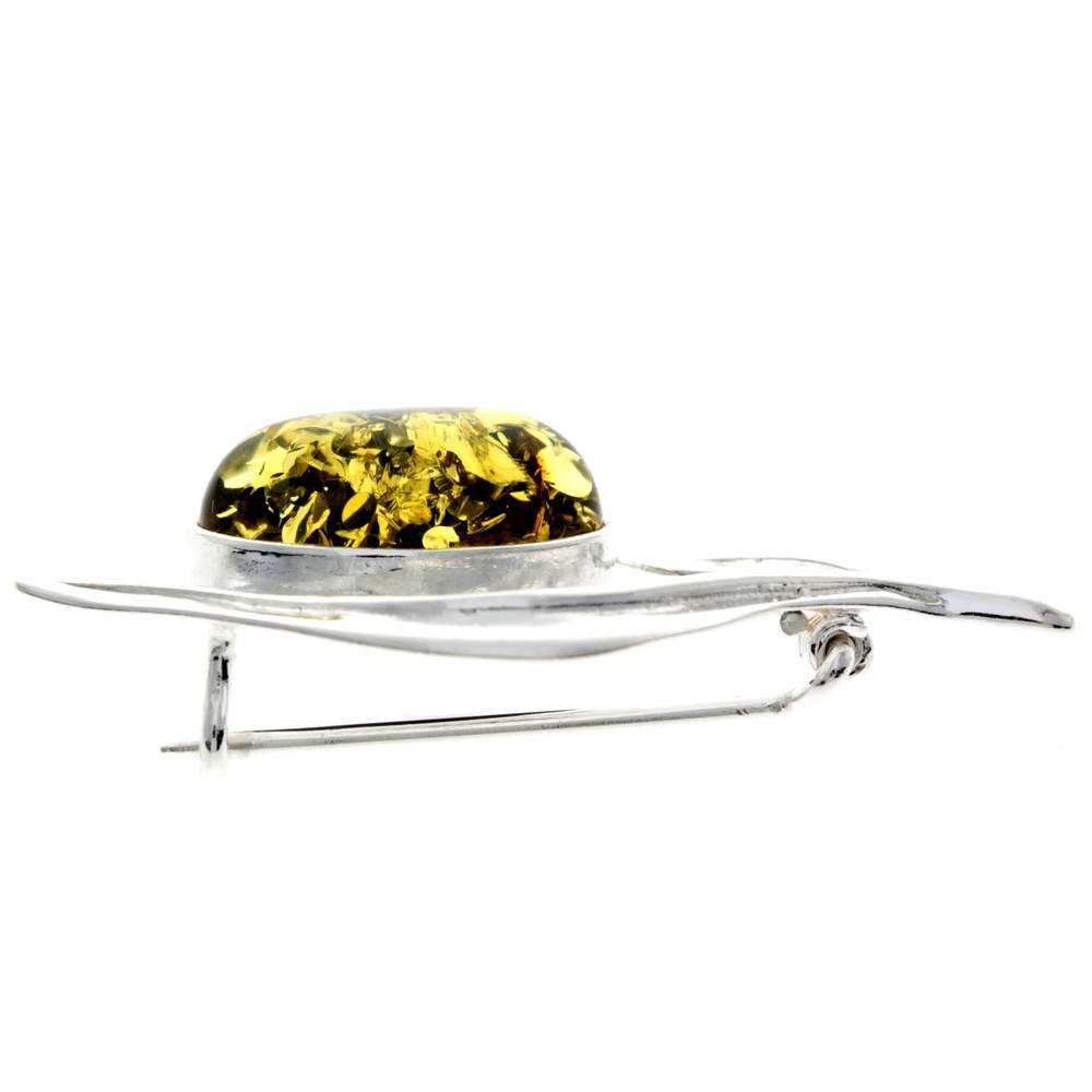 925 Sterling Silver & Genuine Baltic Amber Angels Wing Brooch - M816