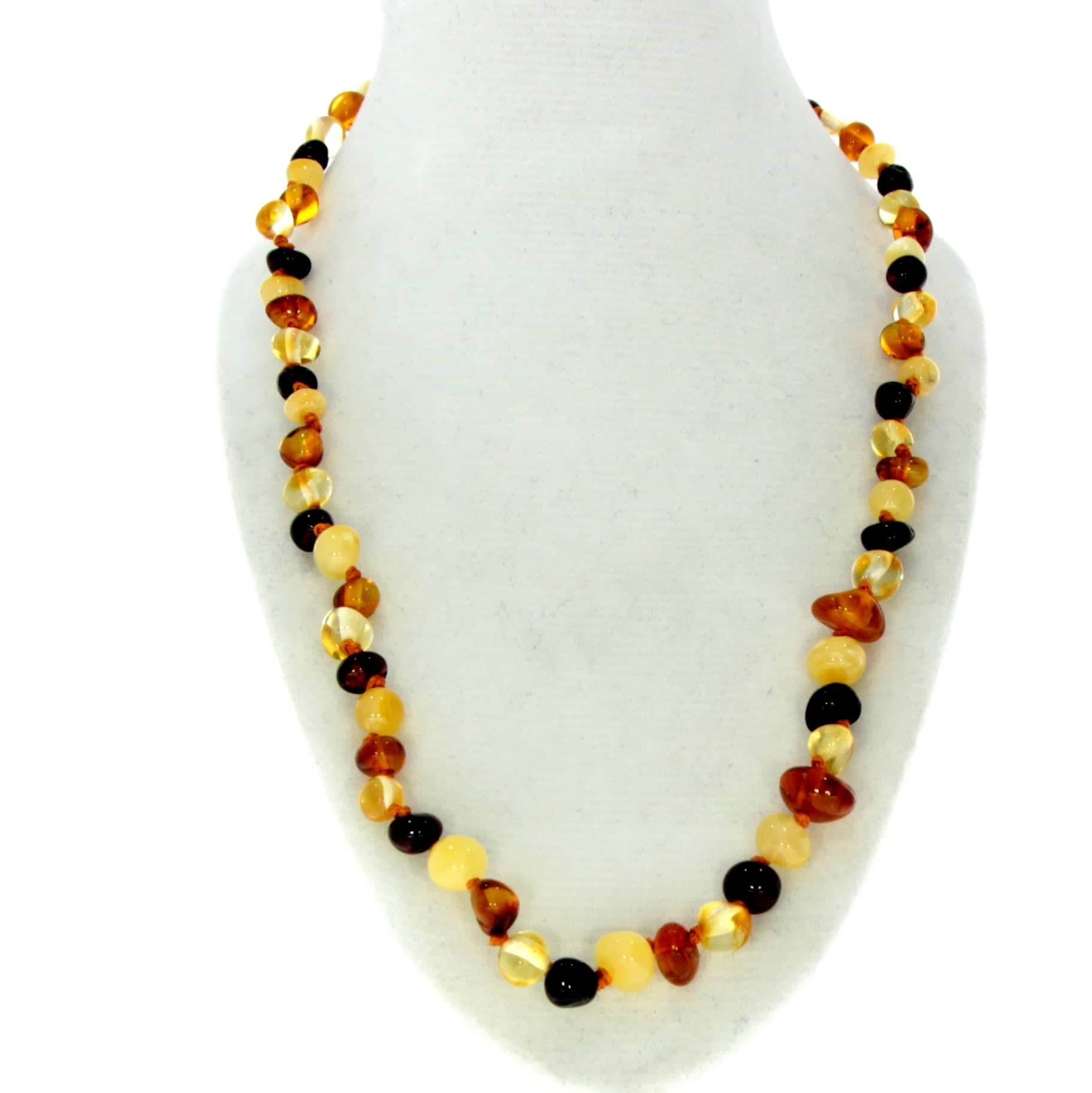 Genuine Baltic Amber Polished Baroque Beaded Necklace in various colours & sizes. All beads knotted in between.