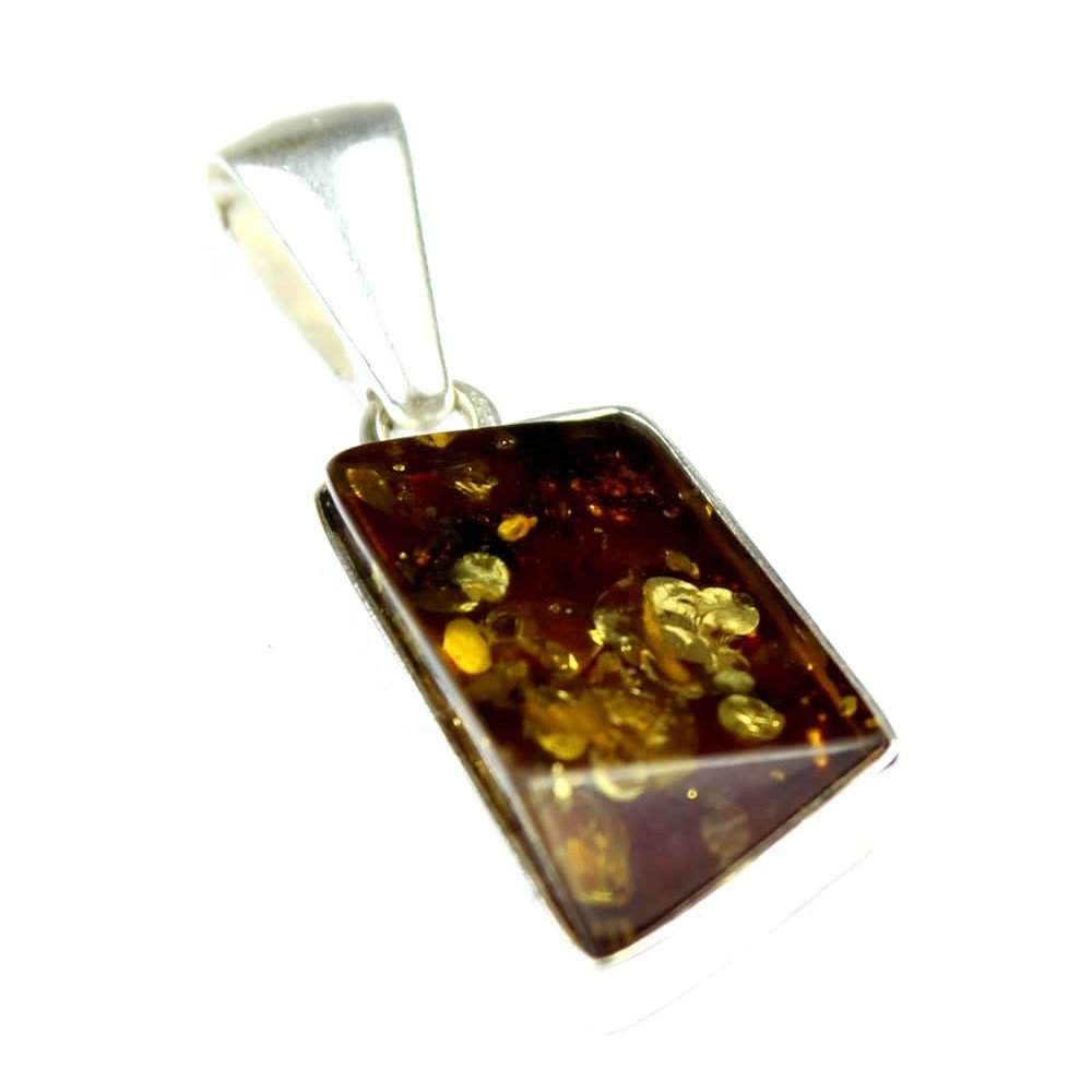 925 Sterling Silver & Genuine Cognac Baltic Amber Exlusive Unique Pendant - PD1339