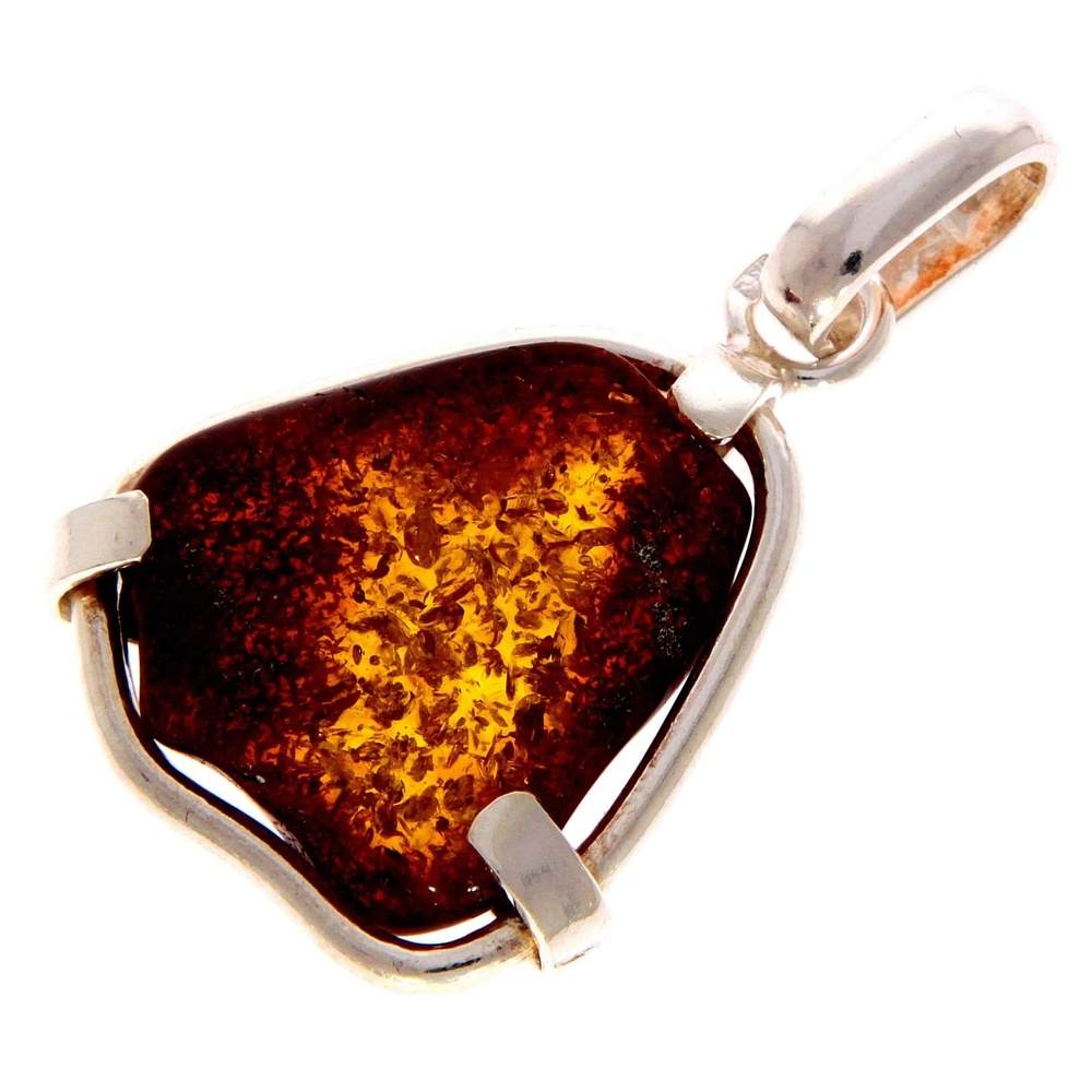 925 Sterling Silver & Genuine Cognac Baltic Amber Exlusive Unique Pendant - PD1983