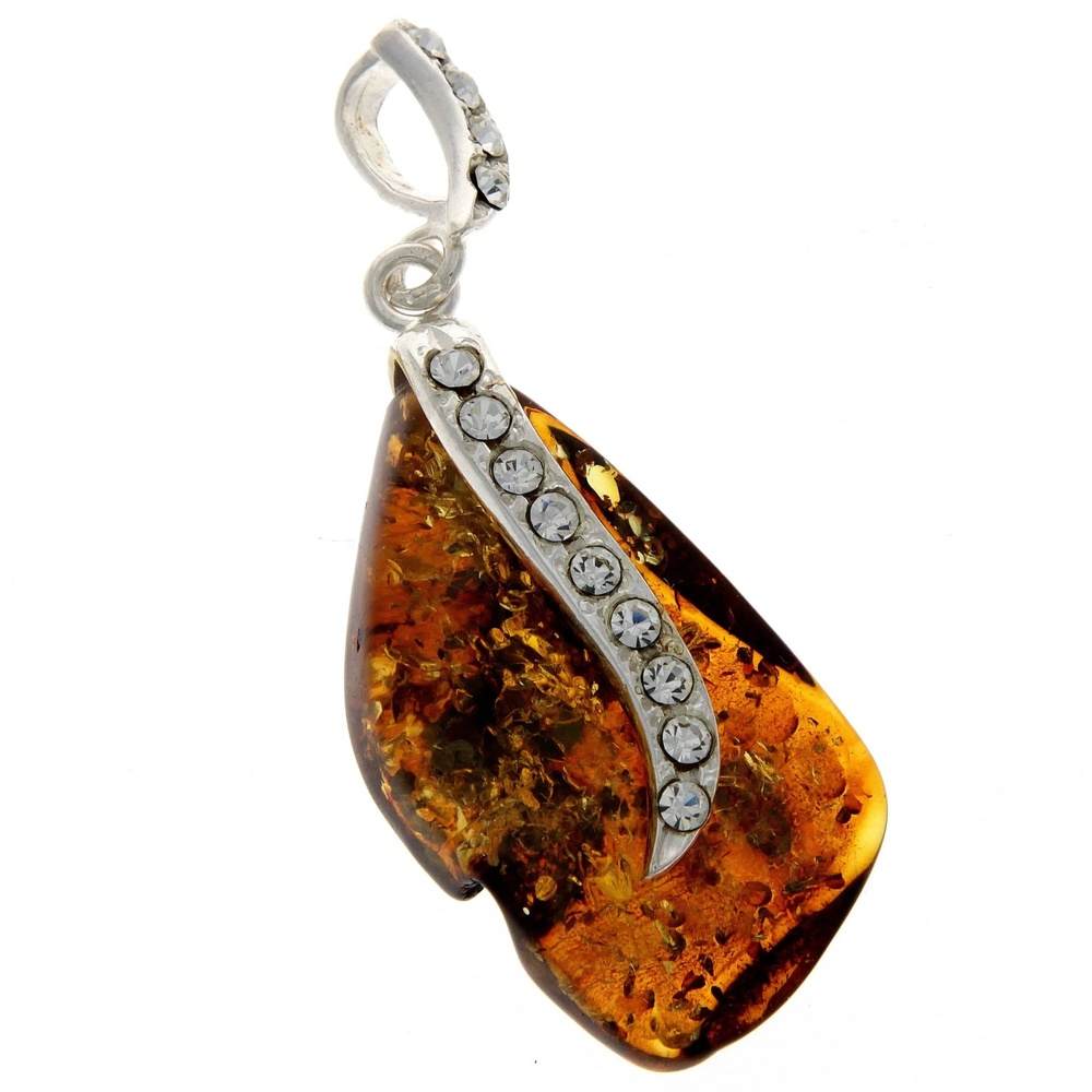 925 Sterling Silver & Genuine Green Baltic Amber Exlusive Unique Pendant - PD2072