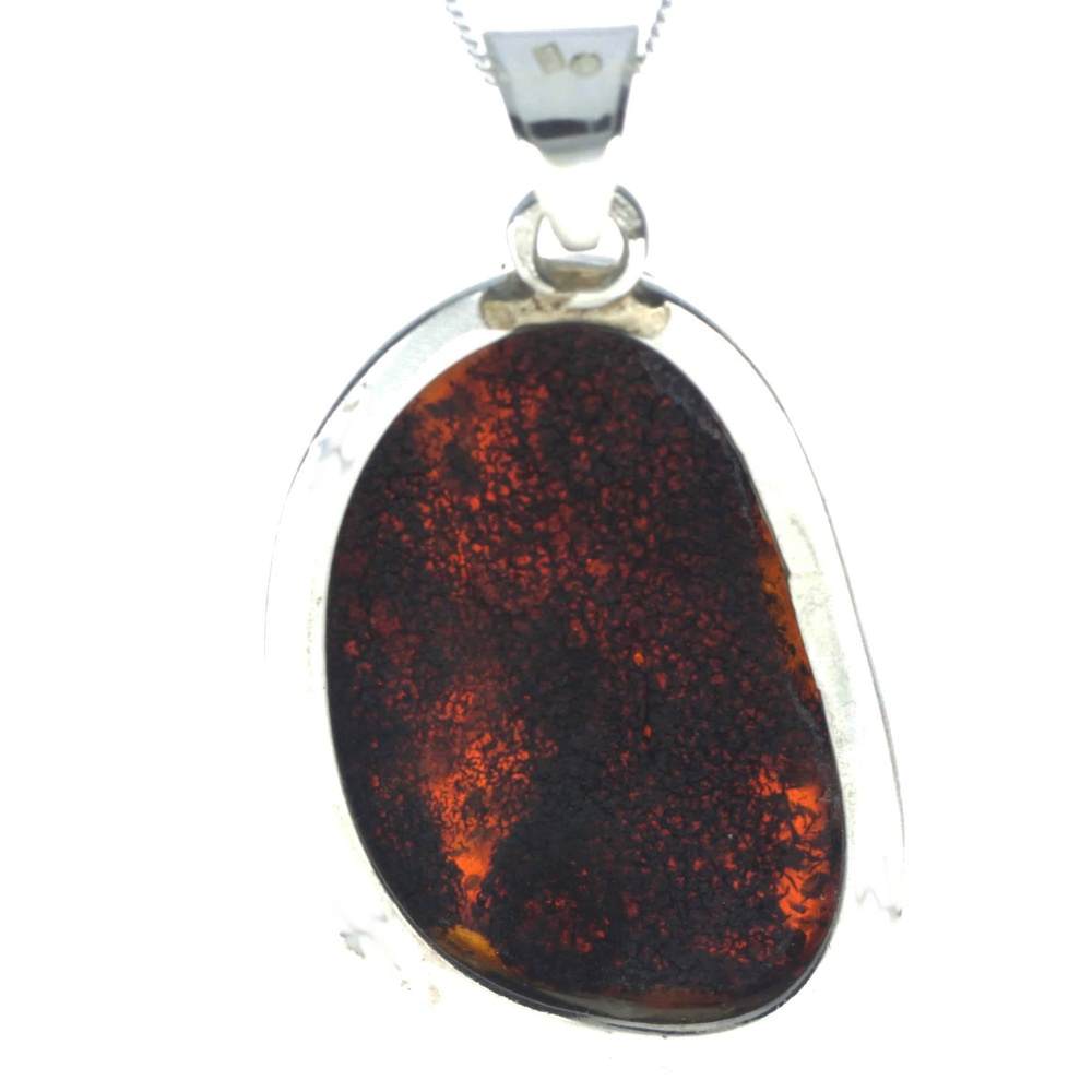 925 Sterling Silver & Genuine Cognac Baltic Amber Exlusive Unique Pendant - PD2236