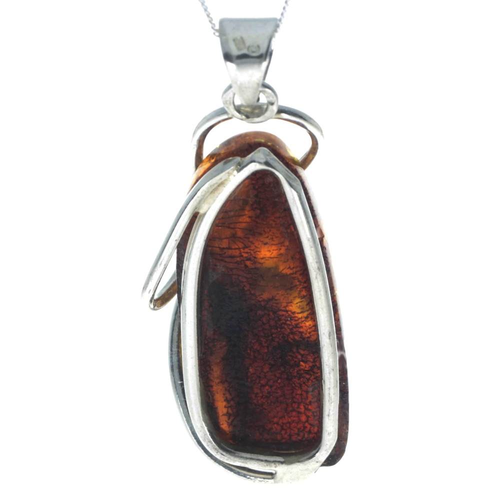 925 Sterling Silver & Genuine Cognac Baltic Amber Exlusive Unique Pendant - PD2264