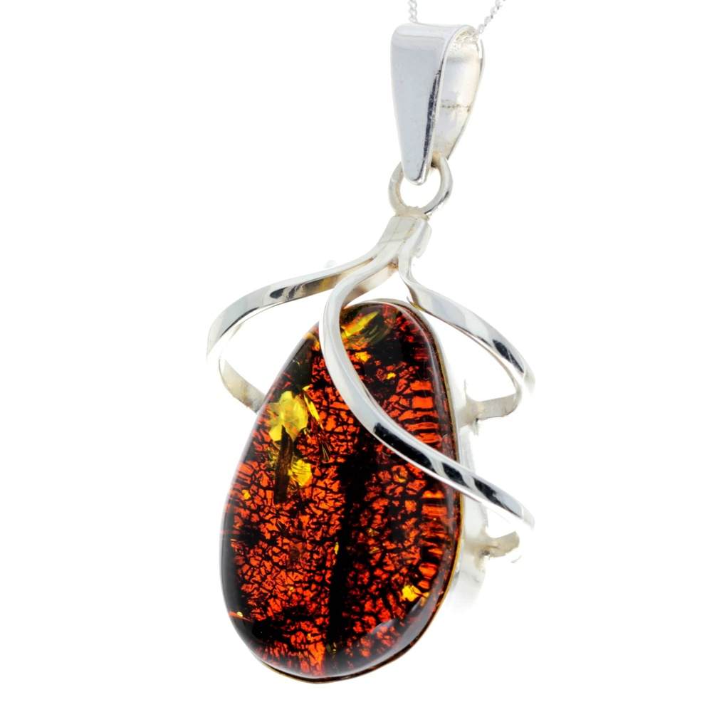 925 Sterling Silver & Genuine Green Baltic Amber Exlusive Unique Pendant - PD2303