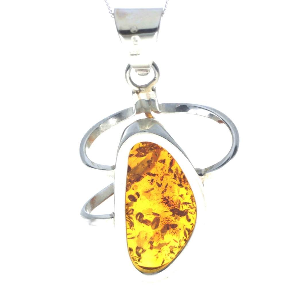 925 Sterling Silver & Genuine Cognac Baltic Amber Exlusive Unique Pendant - PD2310