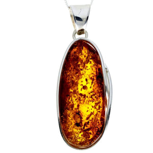 925 Sterling Silver & Genuine Cognac Baltic Amber Exlusive Unique Pendant - PD2341